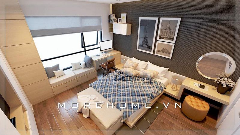 Giường ngủ đẹp được thiết kế theo phong cách hiện đại, tối giản, là sự lựa chọn hoàn hảo cho không gian phòng ngủ chung cư nhỏ